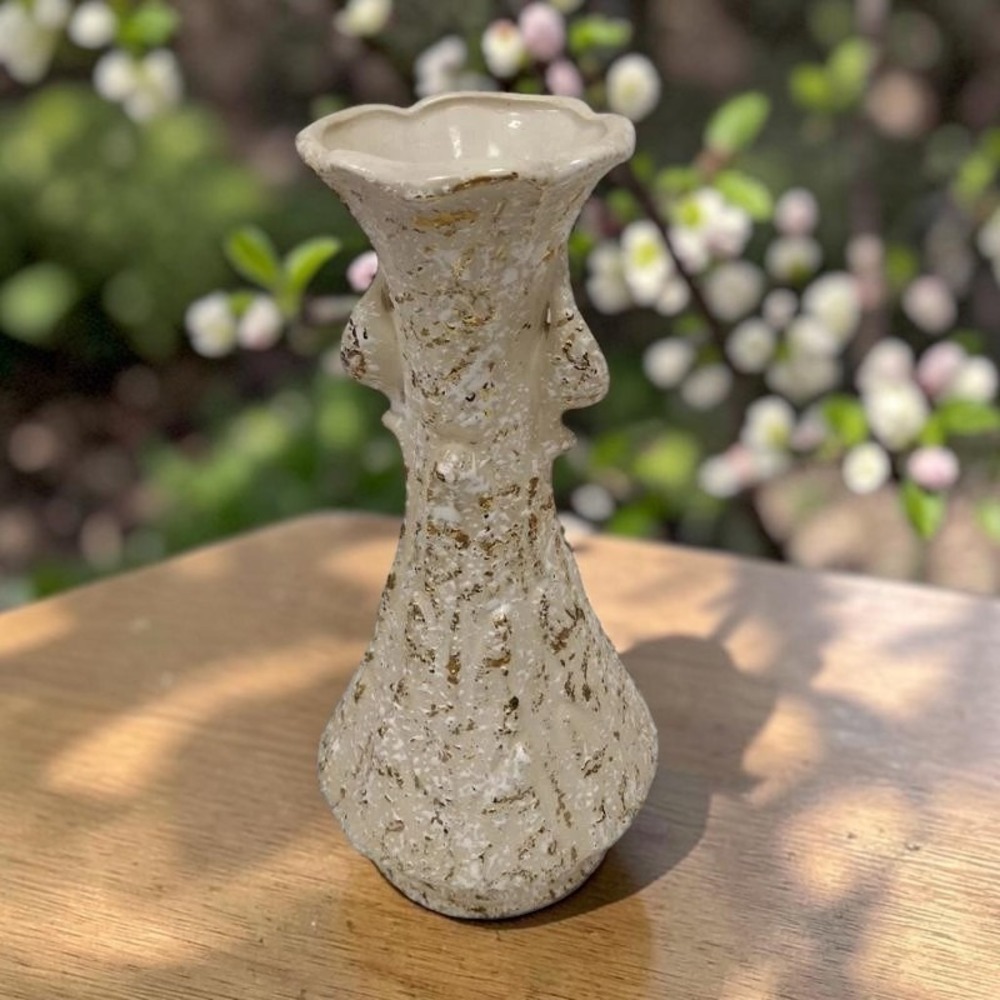 MCM Weeping Gold Splatter Vase 14" — Cream Ground — Savoy Style — 1960s Vintage